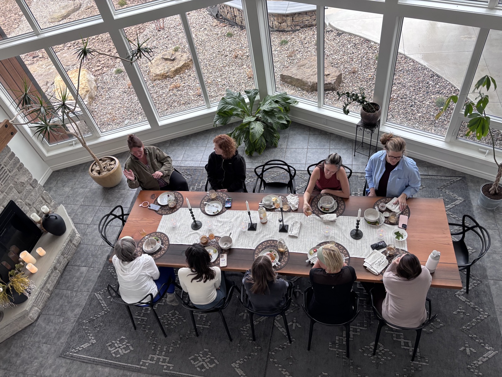 Group dinner, overhead view
